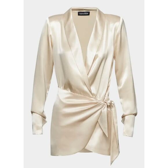 Retrofete Hailey Dress in Champagne Size M Fully Lined Surplice Neckline - Picture 1 of 13